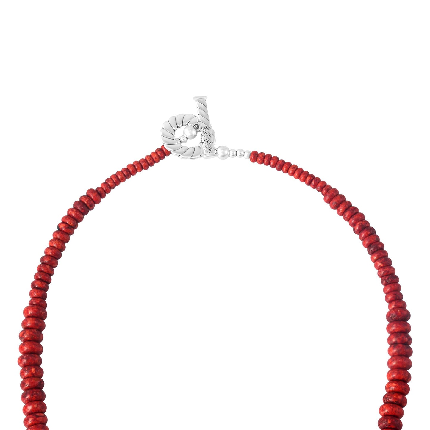 Sterling Silver Red Coral Bead Toggle Necklace