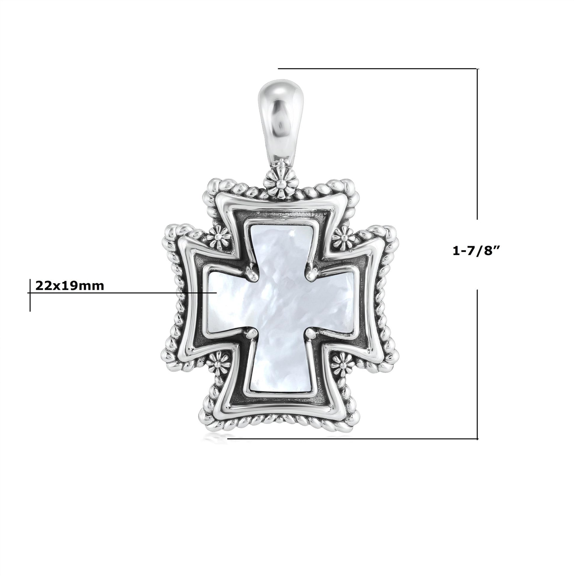 Sterling Silver White Mother of Pearl Rope Detail Cross Pendant Enhancer