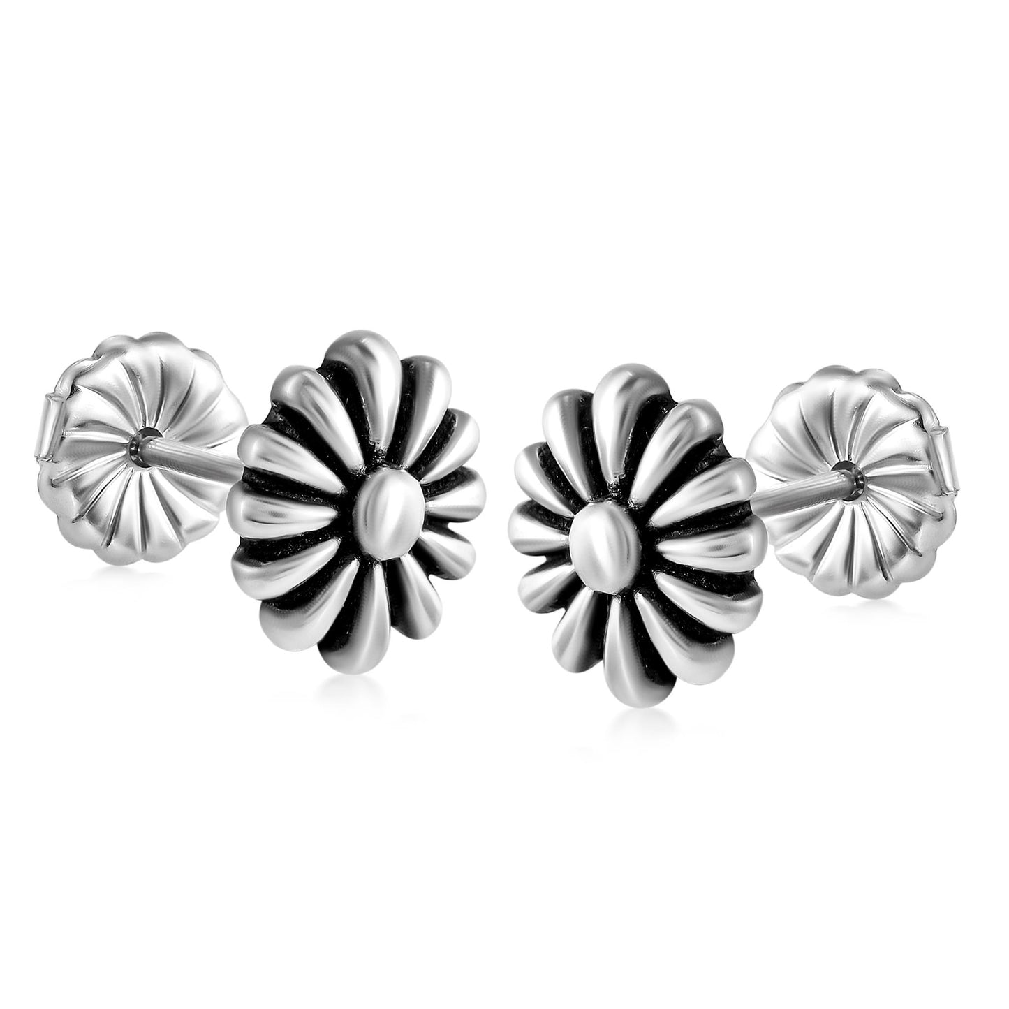 Sterling Silver Concha Flower Stud Earrings