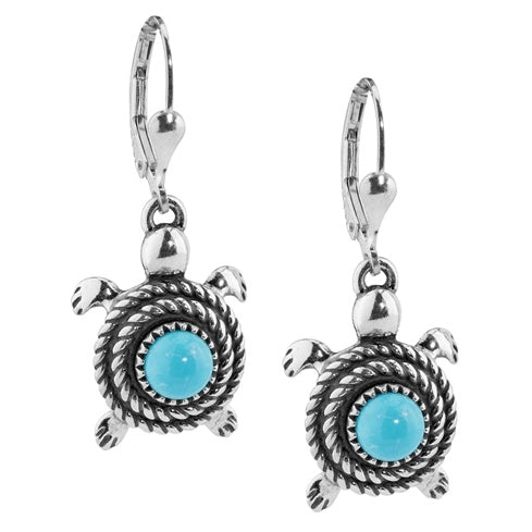 Sterling Silver Kingman Turquoise Turtle Dangle Earrings