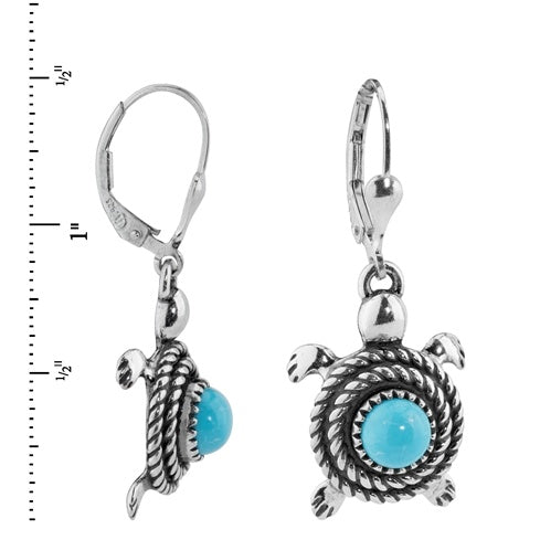 Sterling Silver Kingman Turquoise Turtle Dangle Earrings