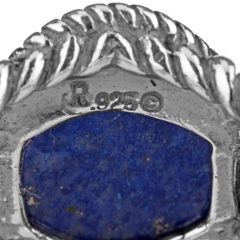 Sterling Silver Lapis Lazuli Gemstone Concha Flower Ring, Sizes 5 to 10