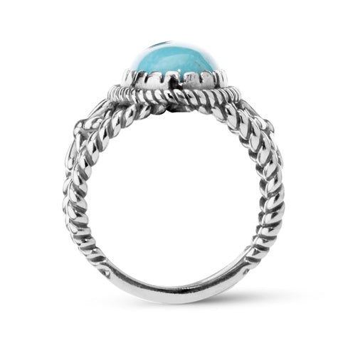 Sterling Silver Kingman Turquoise Concha Flower Ring, Sizes 5 to 10