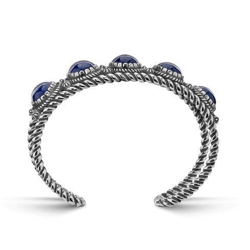 Sterling Silver Lapis Lazuli Gemstone 5-Stone Cuff Bracelet Size S, M or L
