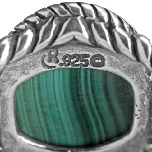 Sterling Silver Green Malachite Gemstone Concha Flower Sizes 5 to 10