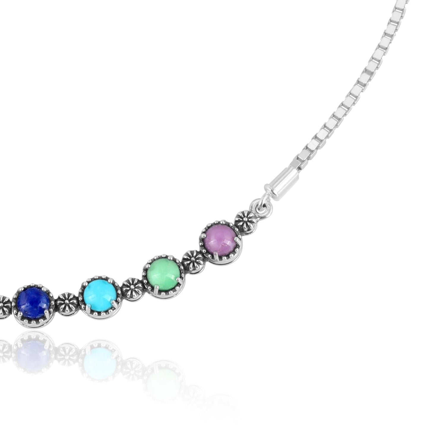 Sterling Silver Phosphosiderite, Turquoise, Variscite and Lapis Friendship Plaque Necklace