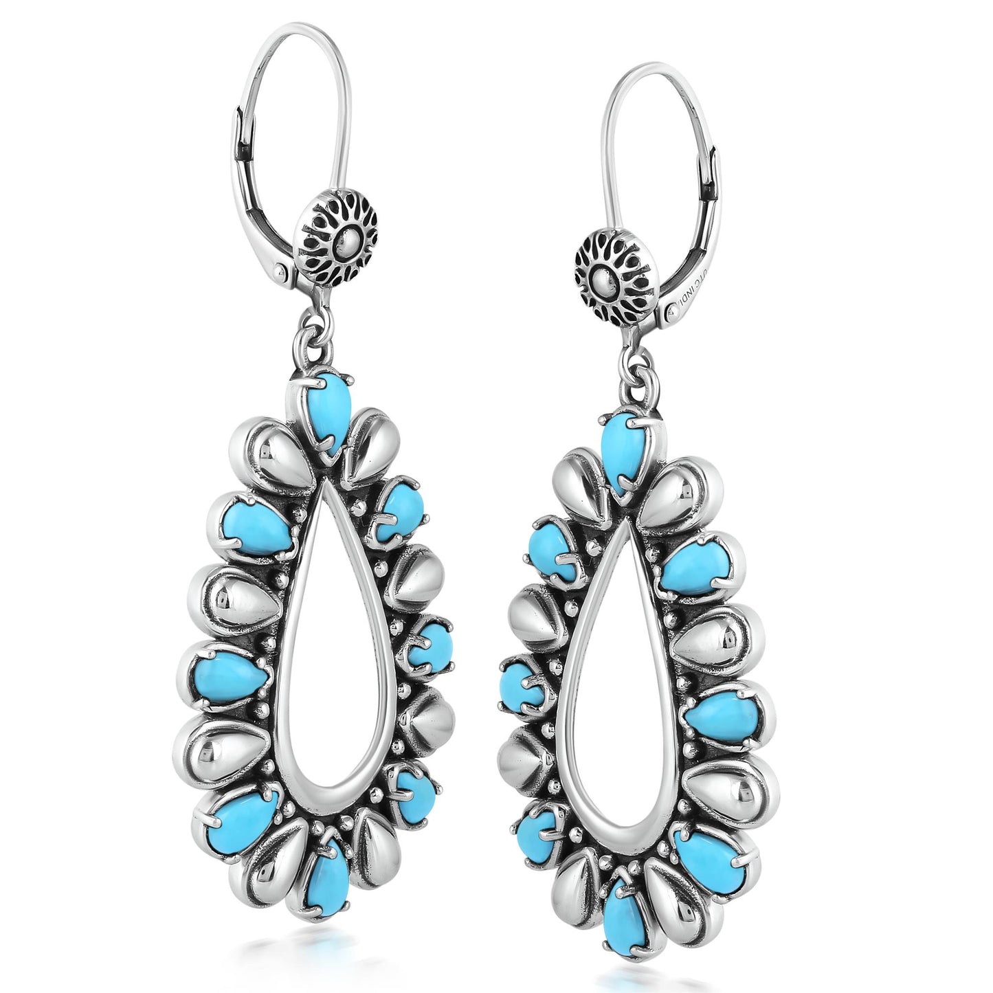 Sterling Silver Kingman Turquoise Open Teardrop Pear-Cut Dangle Earrings