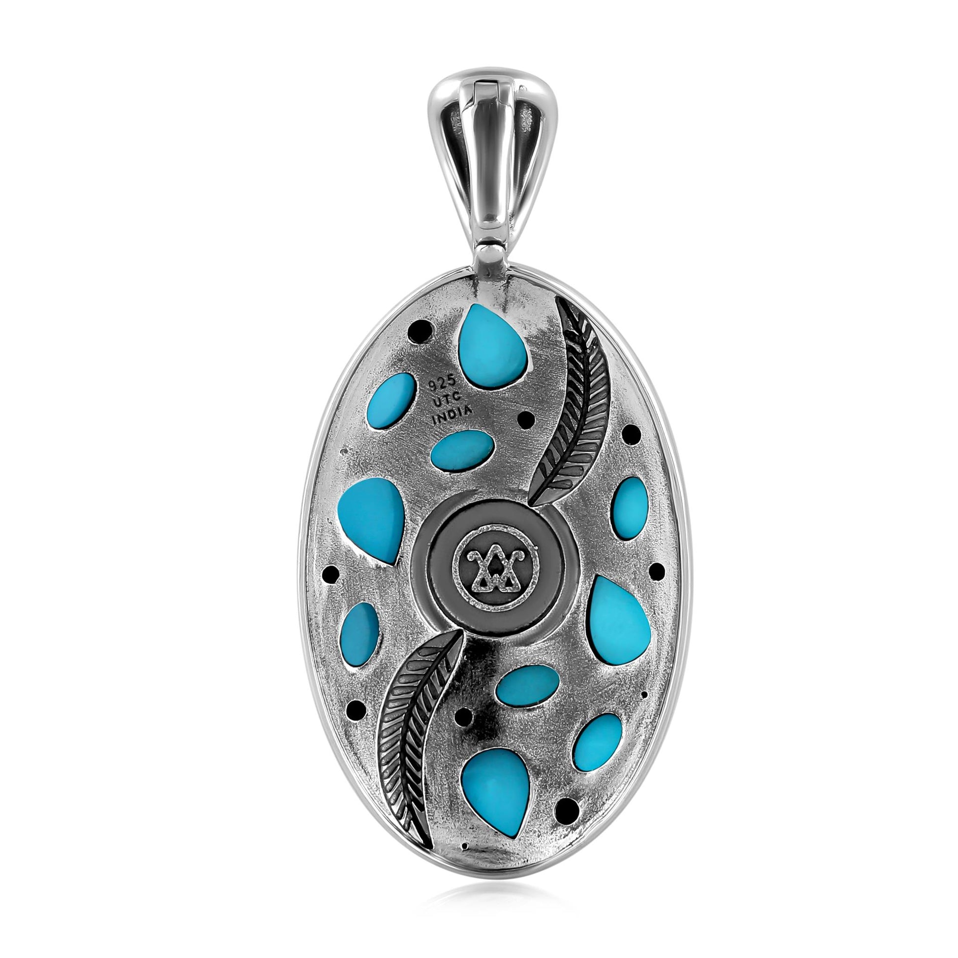 EXCLUSIVELY OURS! Sterling Silver Kingman Turquoise Oval Leaf Pendant Enhancer