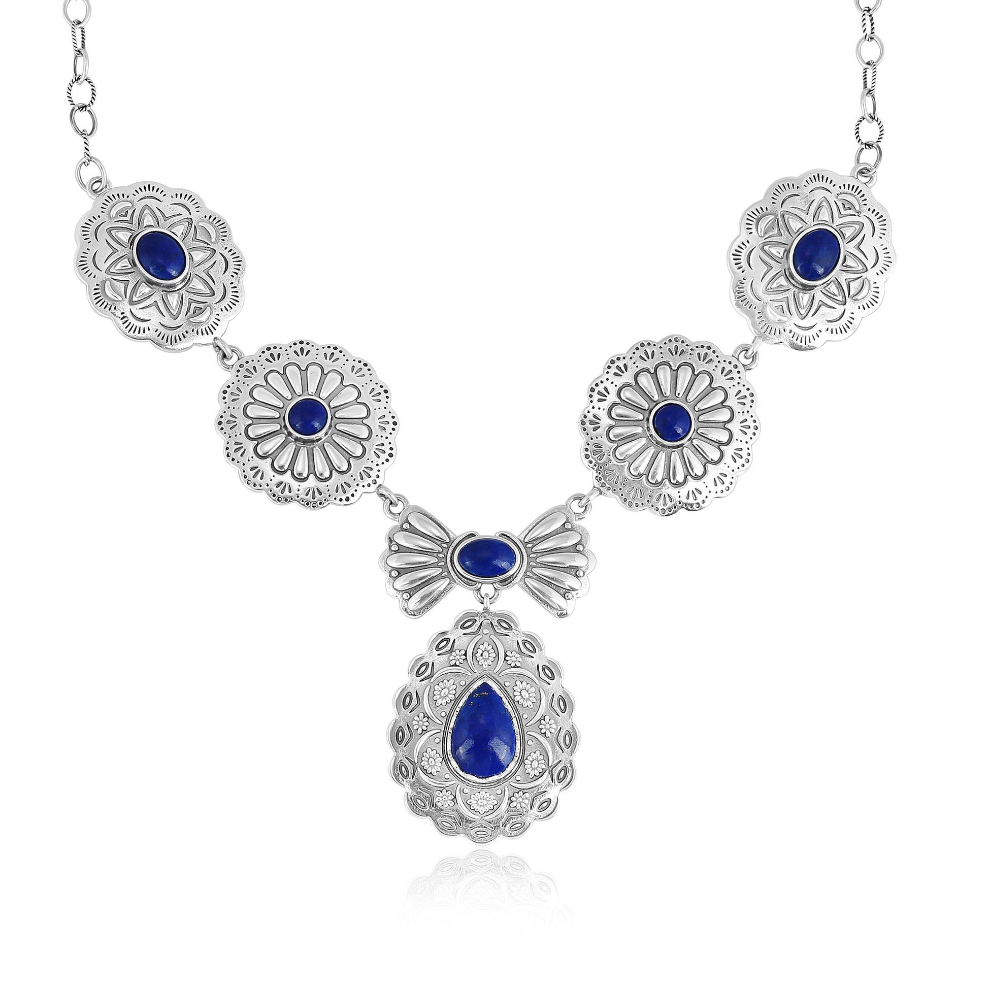 Sterling Silver Lapis Concha Statement Necklace