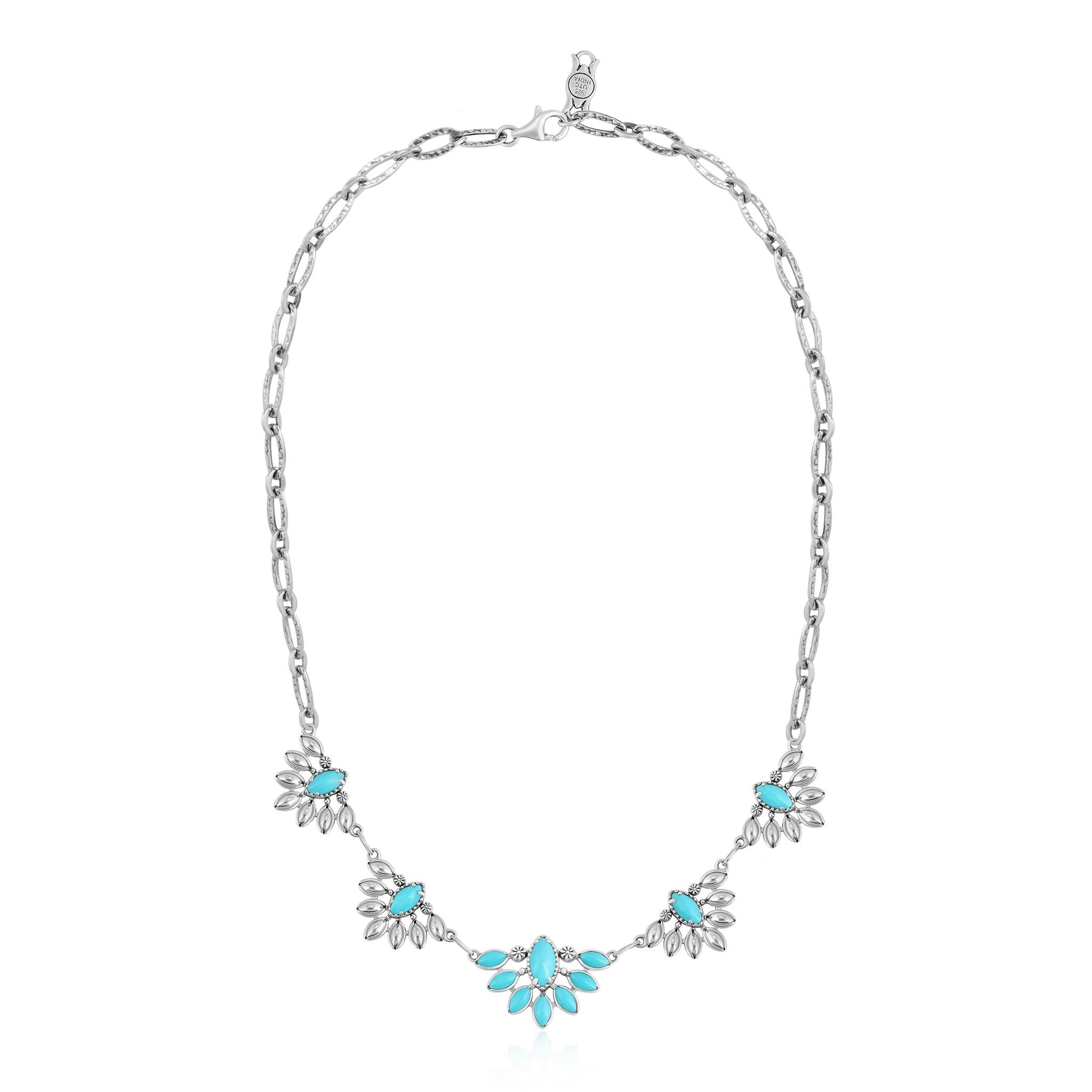 Sterling Silver Sleeping Beauty Turquoise Marquise Station Necklace