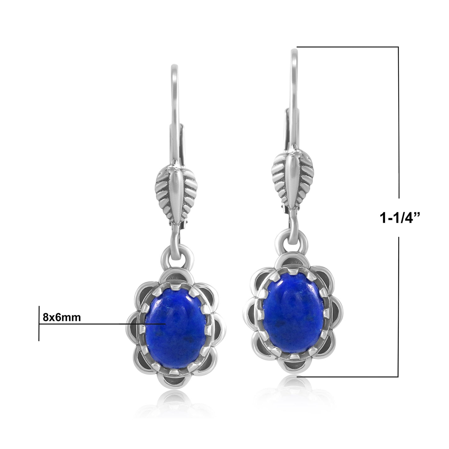 Sterling Silver Denim Lapis Concha Lever Back Dangle Earrings