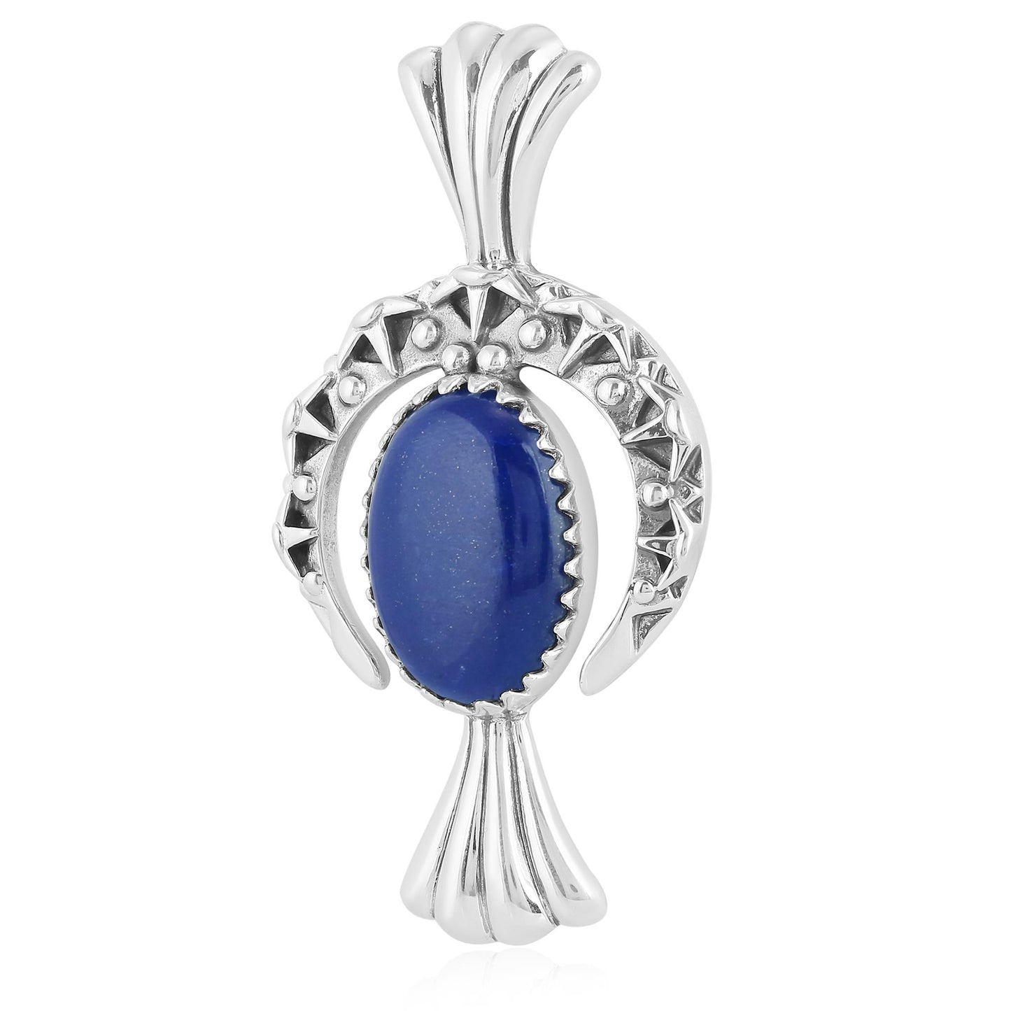 EXCLUSIVELY OURS! Sterling Silver Lapis Fritz Casuse Squash Blossom Naja Crescent Moon Pendant Enhancer