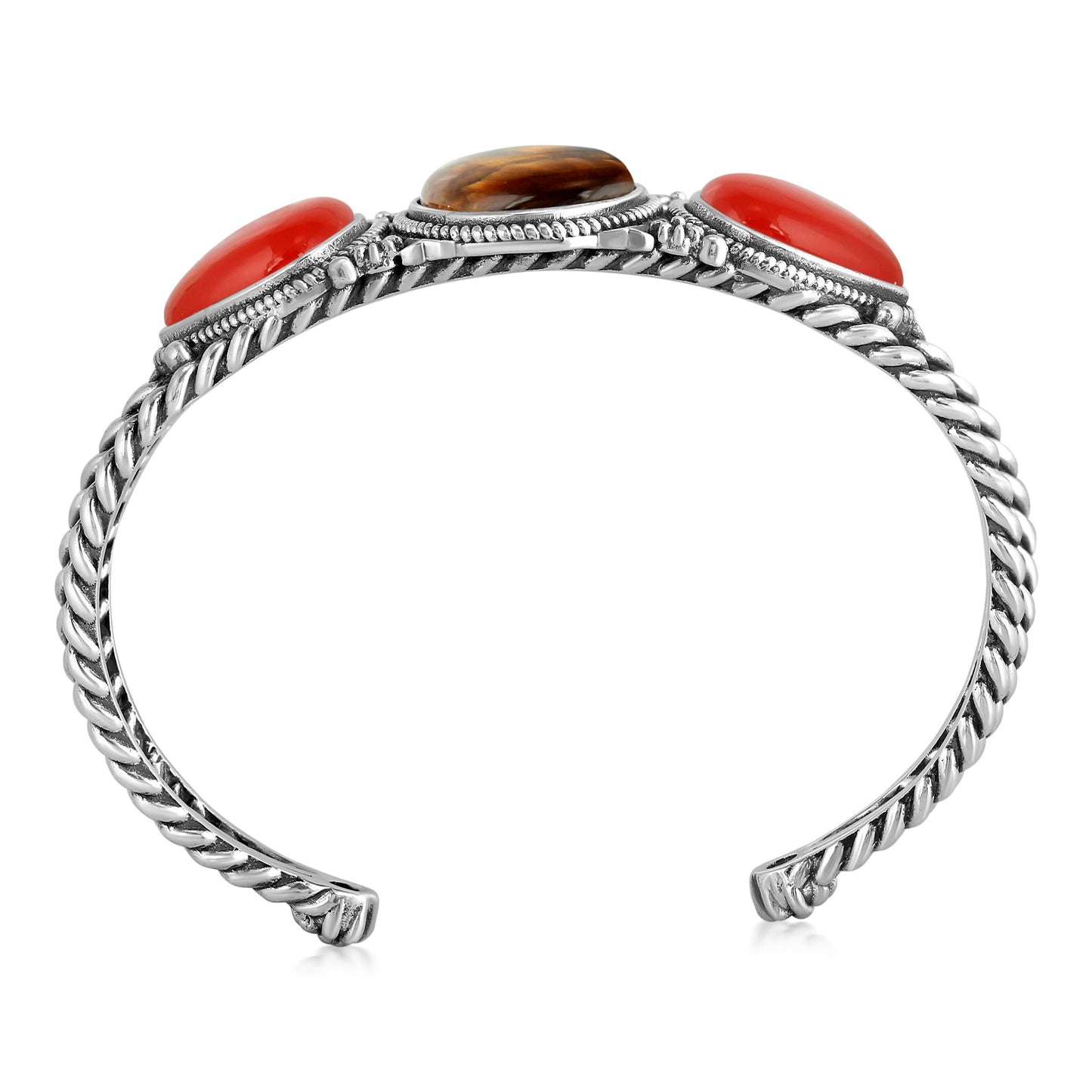 Sterling Silver Trillion Shaped Pietersite and Red Onyx Cuff Bracelet