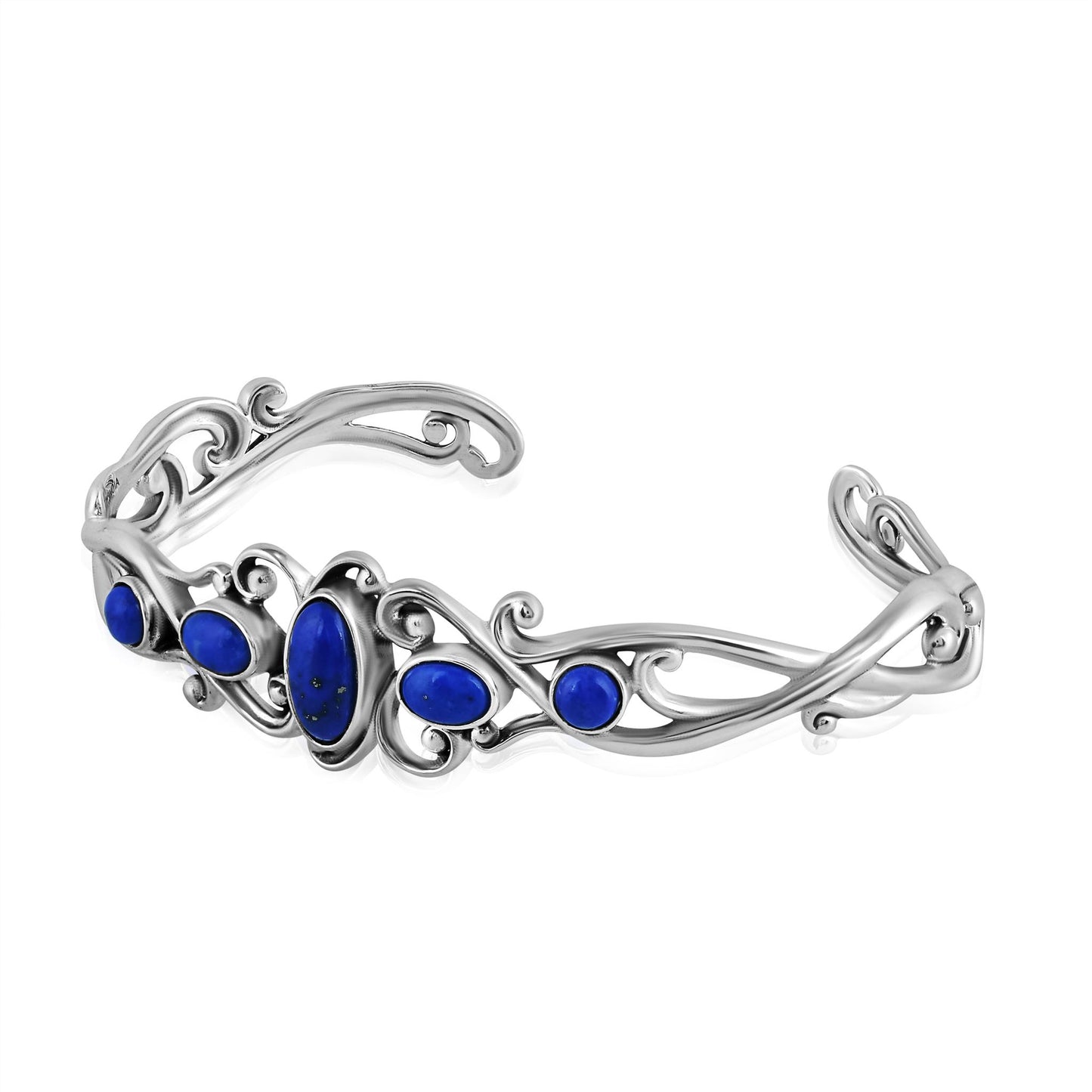 EXCLUSIVELY OURS! Sterling Silver Lapis Open Filigree Cuff Bracelet, Sizes Small to Large