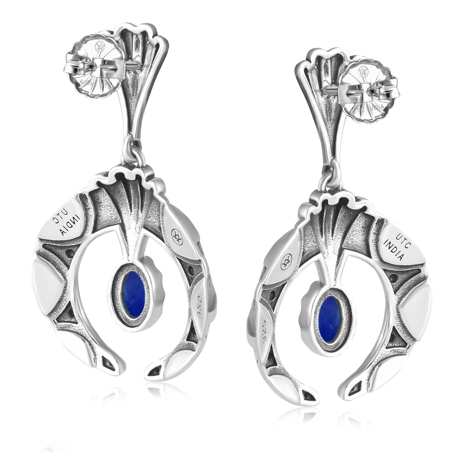 Sterling Silver Lapis Fritz Casuse Oval Gemstone Naja Earrings