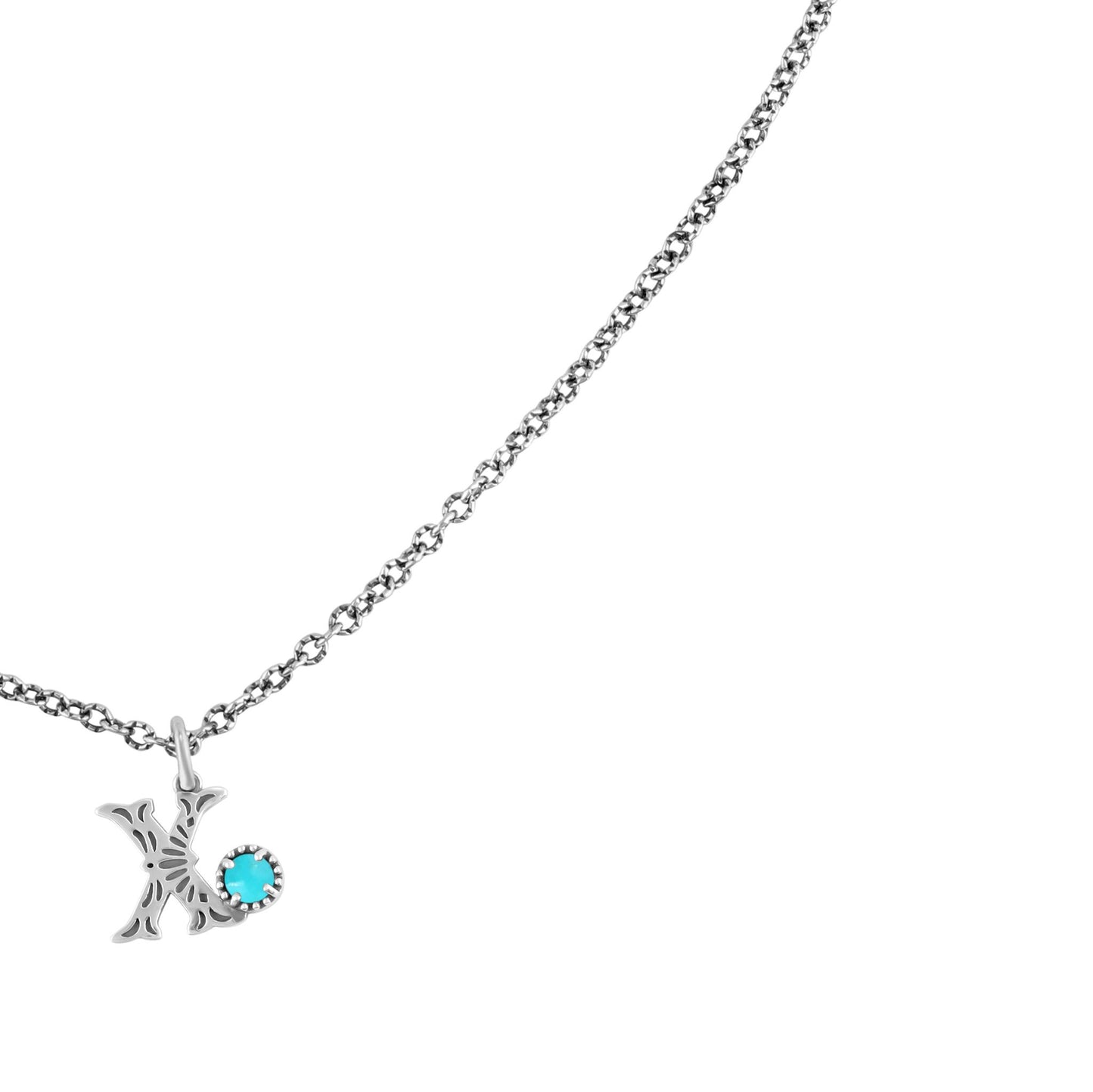 Sterling Silver Sleeping Beauty Turquoise Initial "X" Pendant and Chain Necklace, 17 to 20 Inches