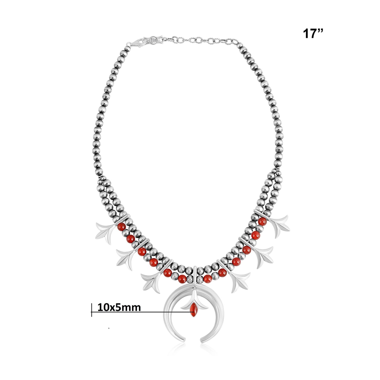 Sterling Silver Red Onyx and Red Agate Bead Squash Blossom Necklace