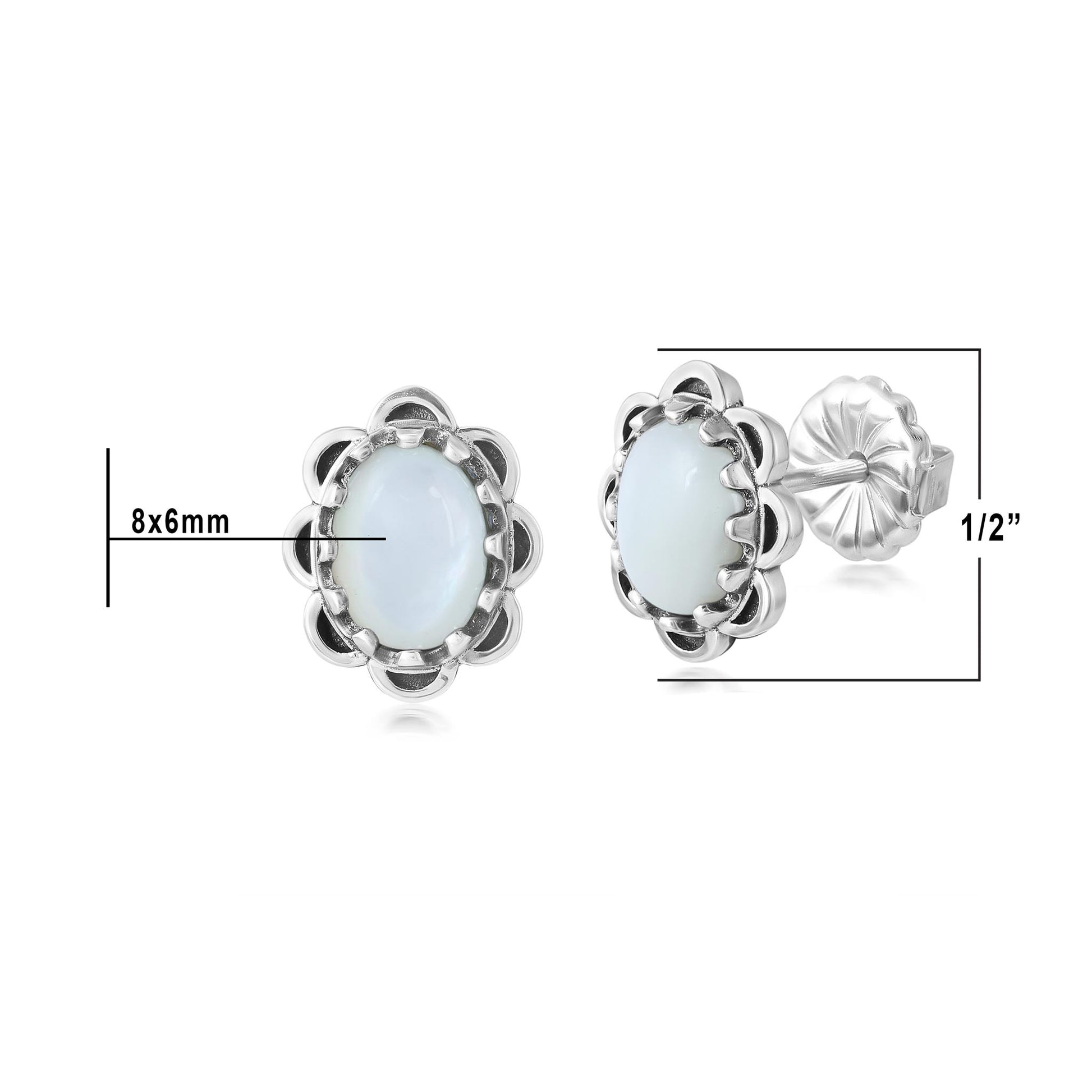 Sterling Silver White Mother of Pearl Concha Flower Stud Earrings