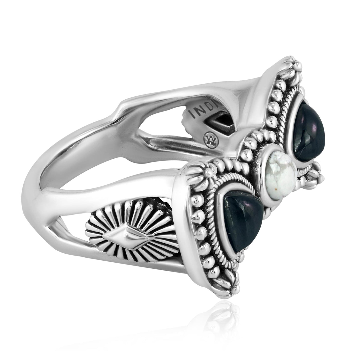 Sterling Silver Black Spinel and White Howlite Bow Tie Ring