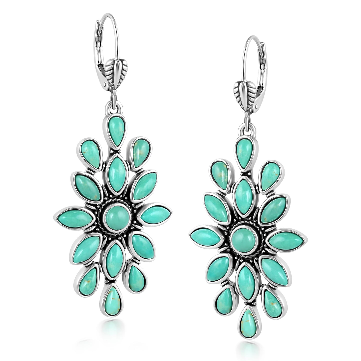Sterling Silver Green Turquoise Cluster Dangle Earrings