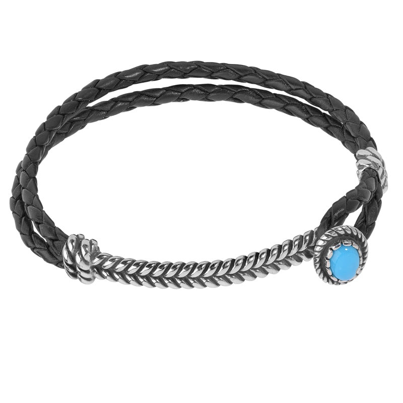 Turquoise, leather 2024 and sterling silver bracelet