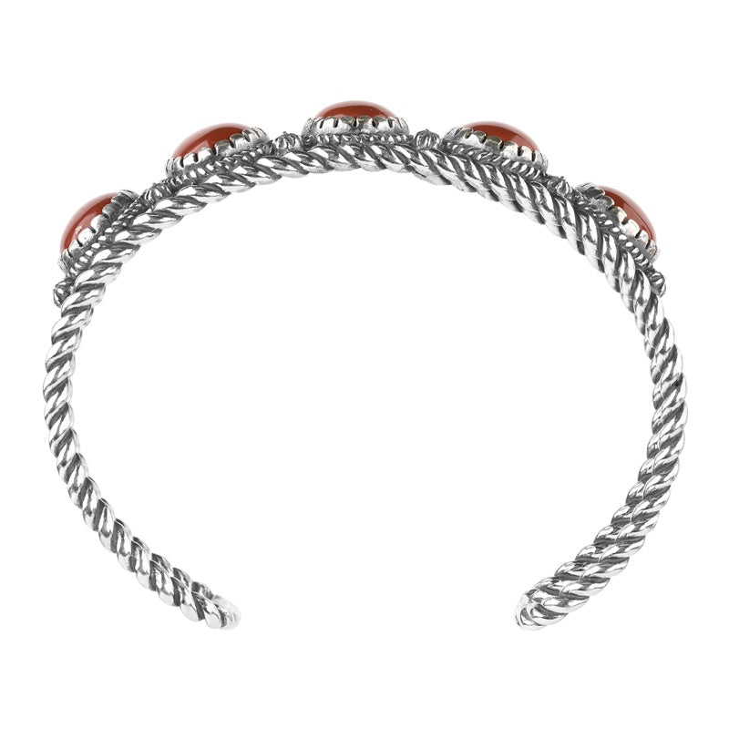 Sterling Silver Red Jasper Gemstone 5-Stone Cuff Bracelet Sizes S, M or L