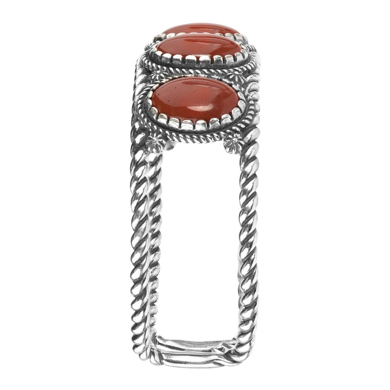 Sterling Silver Red Jasper Gemstone 5-Stone Cuff Bracelet Sizes S, M or L