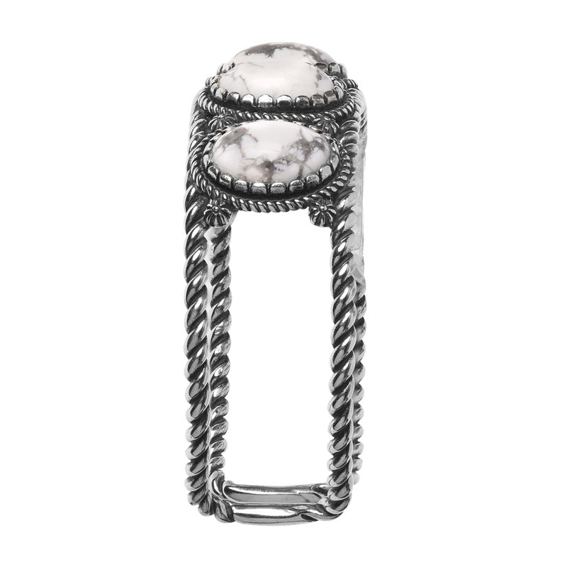 Sterling Silver White Howlite 5-Stone Cuff Bracelet, Sizes Small to Large