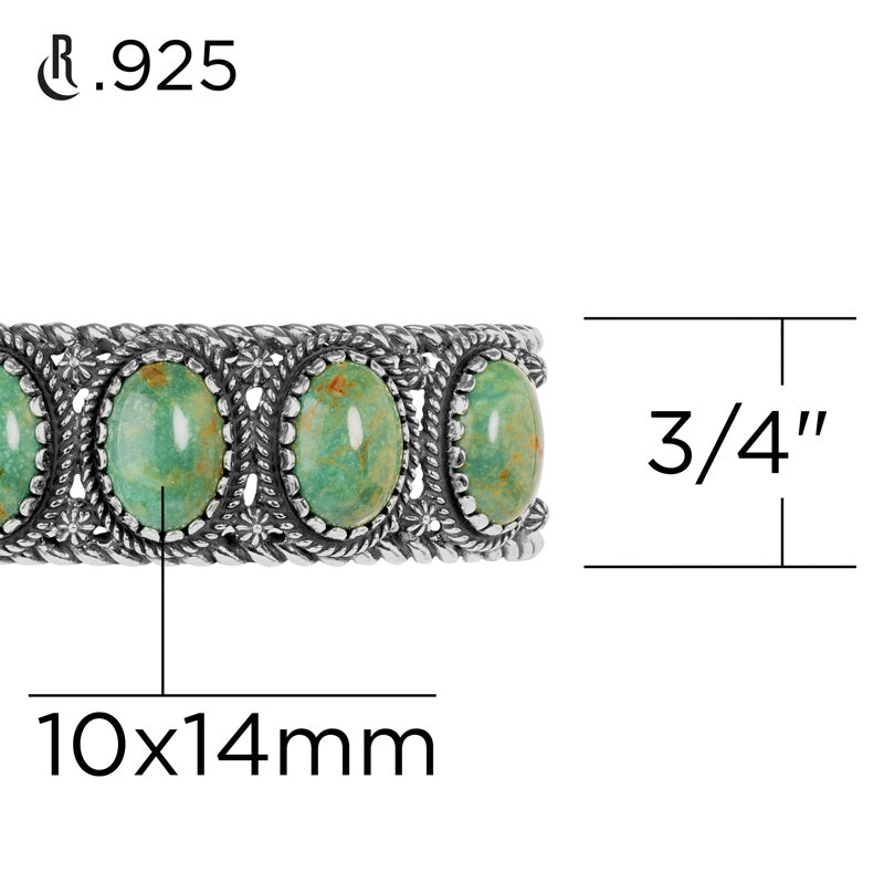 Sterling Silver Green Turquoise 5-Stone Cuff Bracelet Size S, M or L