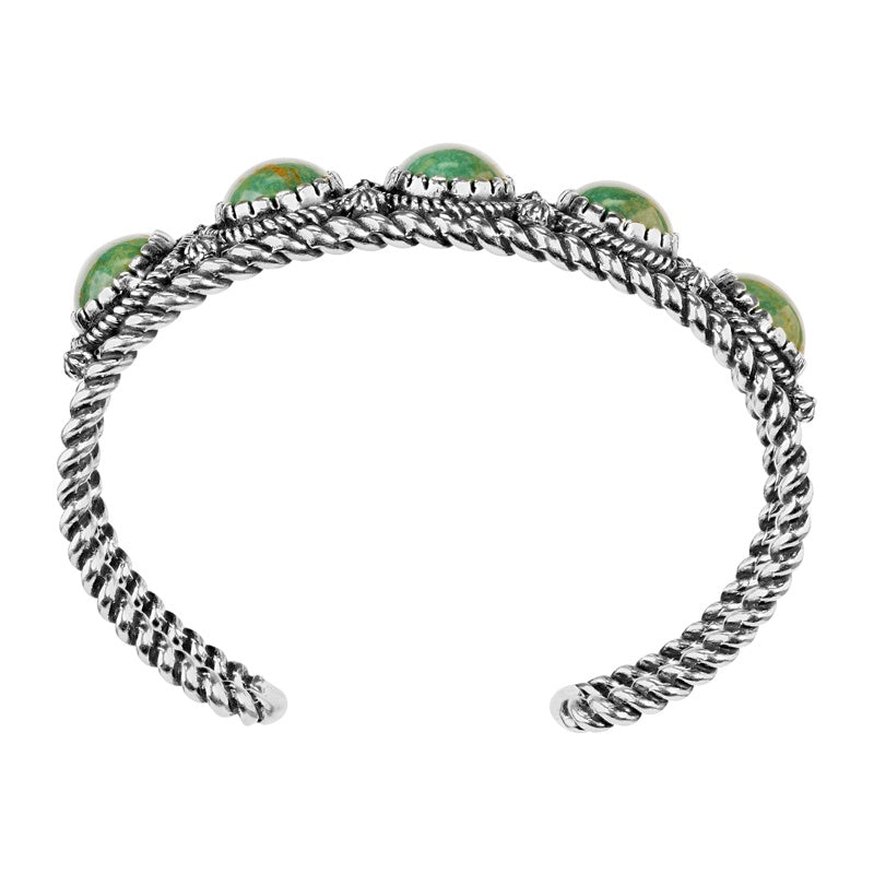 Sterling Silver Green Turquoise 5-Stone Cuff Bracelet Size S, M or L
