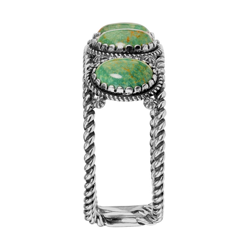 Sterling Silver Green Turquoise 5-Stone Cuff Bracelet Size S, M or L