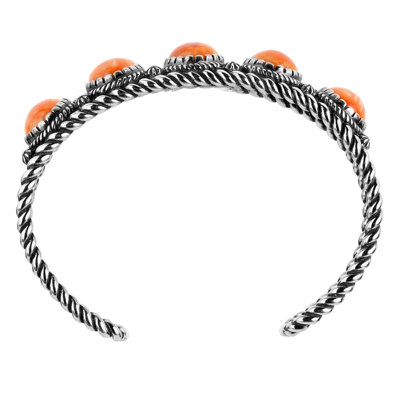Sterling Silver Orange Spiny Oyster 5-Stone Cuff Bracelet, Sizes Small to Large