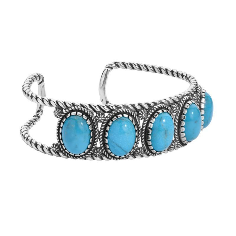 Sterling Silver Kingman Turquoise 5-Stone Cuff Bracelet, Sizes Small to Large