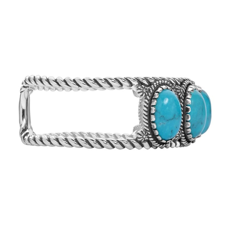 Sterling Silver Kingman Turquoise 5-Stone Cuff Bracelet, Sizes Small to Large