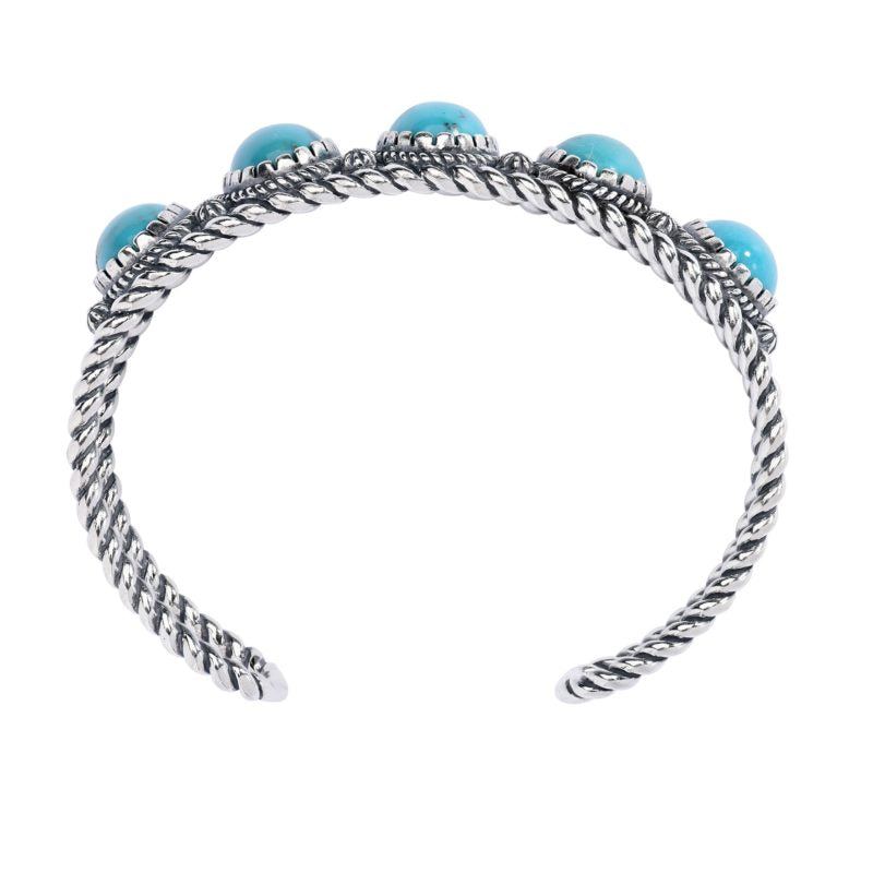 Sterling Silver Kingman Turquoise 5-Stone Cuff Bracelet, Sizes Small to Large