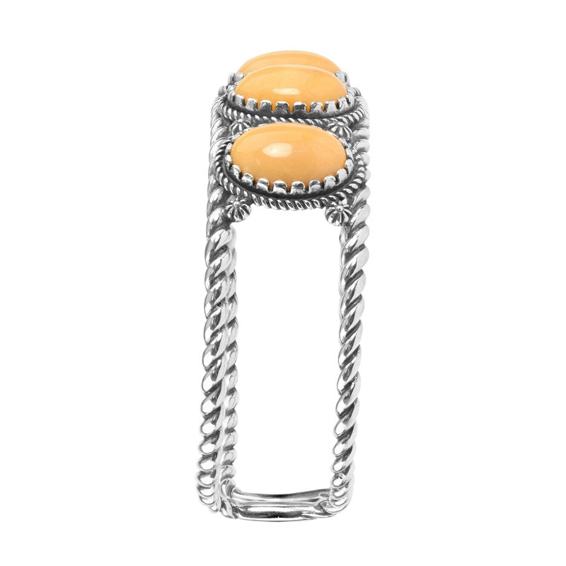Sterling Silver Yellow Jasper Gemstone 5-Stone Cuff Bracelet. Sizes Small to Large