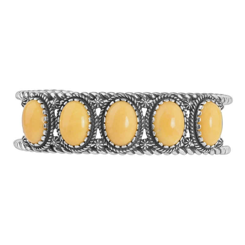 Sterling Silver Yellow Jasper Gemstone 5-Stone Cuff Bracelet. Sizes Small to Large