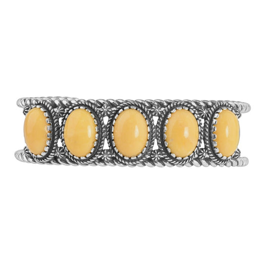 Sterling Silver Yellow Jasper Gemstone 5-Stone Cuff Bracelet. Sizes Small to Large