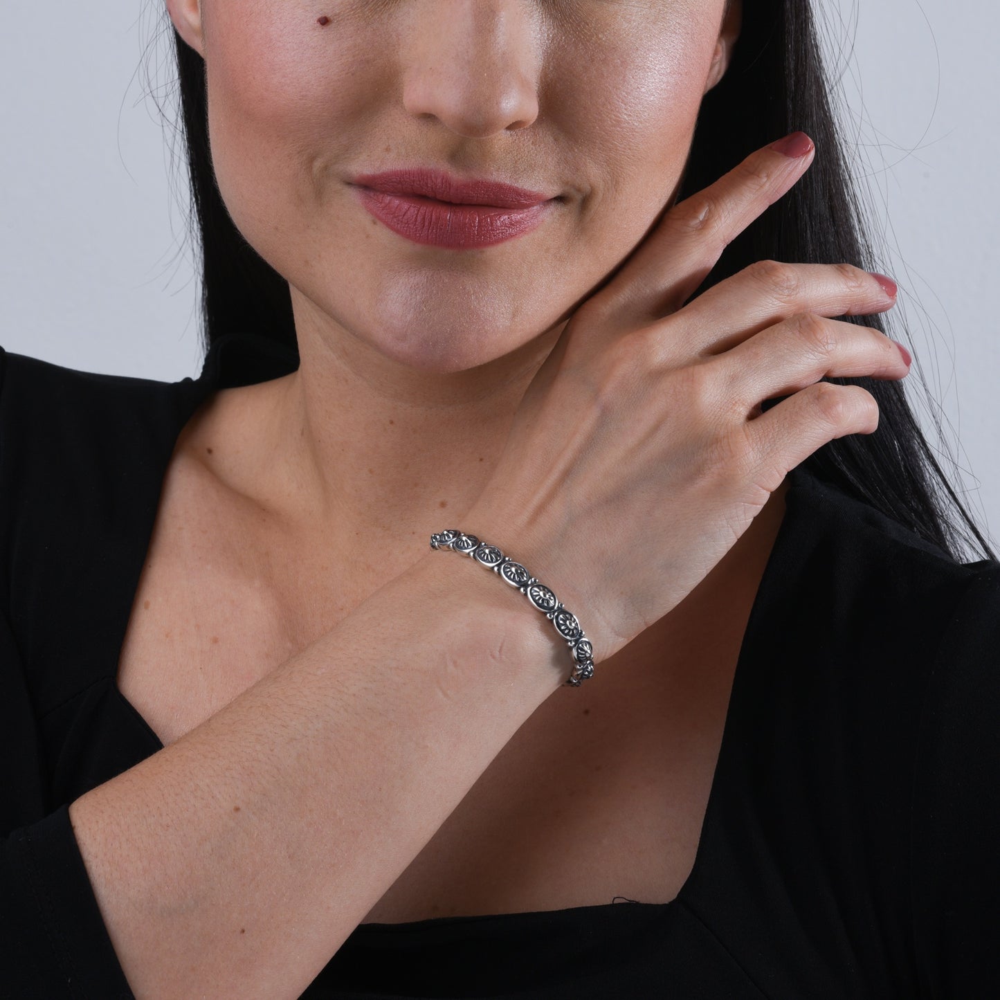 Sterling Silver Narrow Concha Cuff Bracelet, Sizes Small to Large