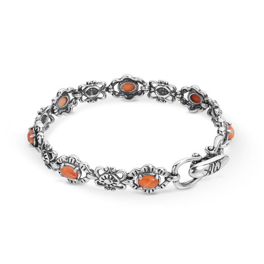 Sterling Silver Orange Spiny Oyster Santa Fe Concha Link Bracelet, Sizes Small to Large