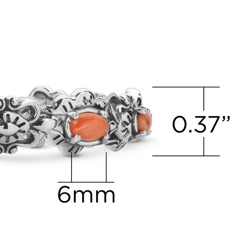 Sterling Silver Orange Spiny Oyster Santa Fe Concha Link Bracelet, Sizes Small to Large