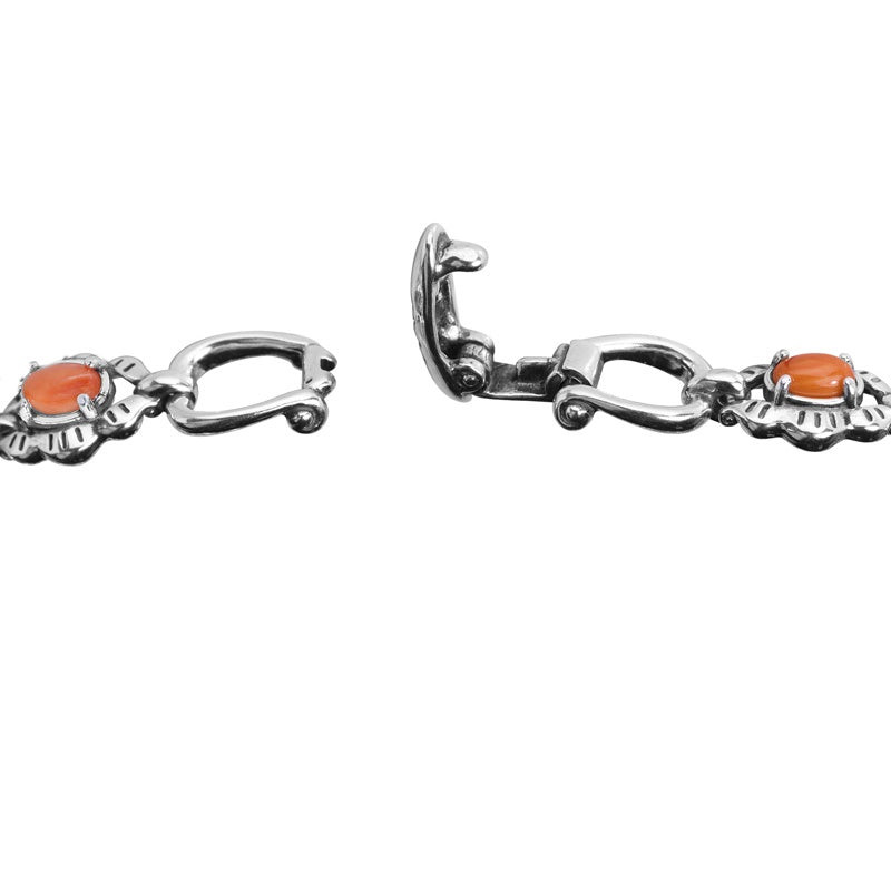 Sterling Silver Orange Spiny Oyster Santa Fe Concha Link Bracelet, Sizes Small to Large