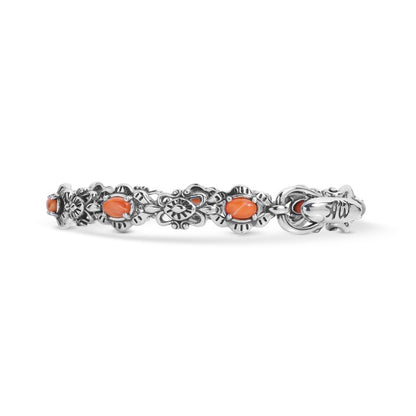 Sterling Silver Orange Spiny Gemstone Concho Link Bracelet Size S, M or L