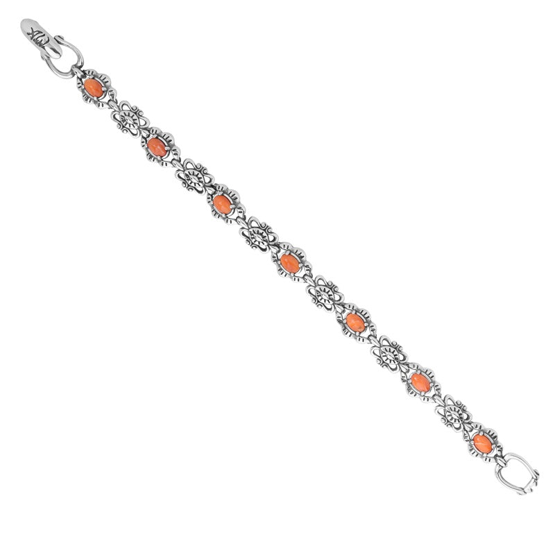 Sterling Silver Orange Spiny Oyster Santa Fe Concha Link Bracelet, Sizes Small to Large