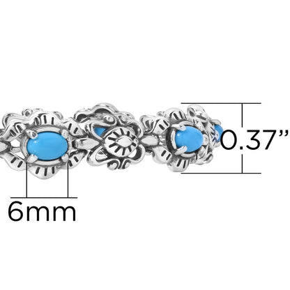 Sterling Silver Blue Turquoise Gemstone Concha Link Bracelet Size S, M or L