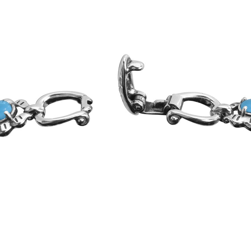 Sterling Silver Sleeping Beauty Turquoise Concha Link Bracelet, Sizes Small to Large