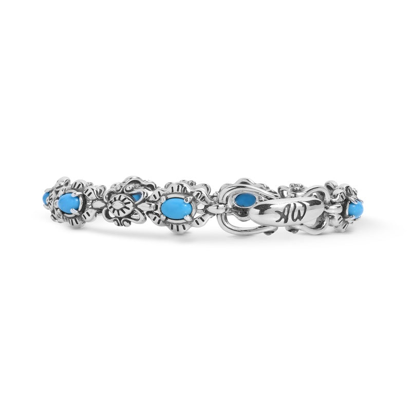 Sterling Silver Blue Turquoise Gemstone Concha Link Bracelet Size S, M or L