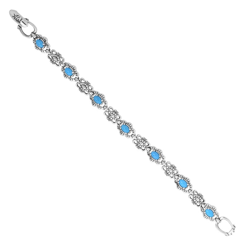 Sterling Silver Sleeping Beauty Turquoise Concha Link Bracelet, Sizes Small to Large