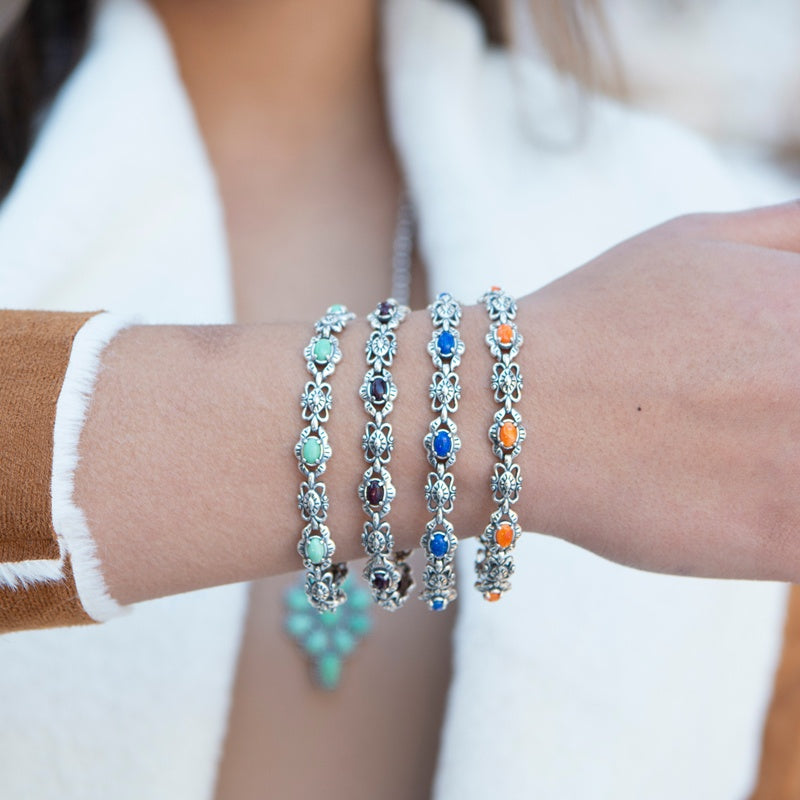 Sterling Silver Sleeping Beauty Turquoise Concha Link Bracelet, Sizes Small to Large