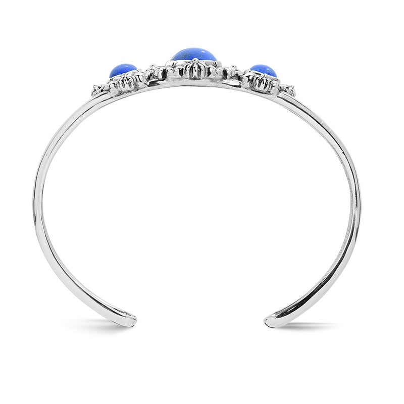 Sterling Silver Lapis Three-Stone Oval Gemstone Cuff Bracelet, Sizes Small to Large